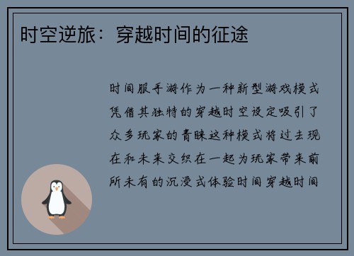 时空逆旅：穿越时间的征途